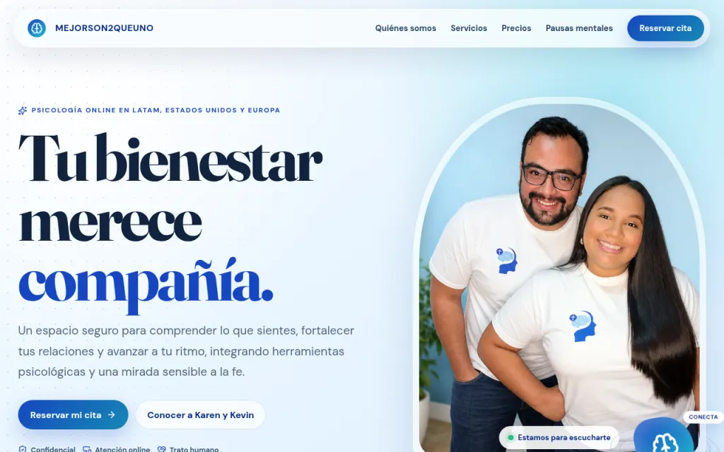 Vista previa del sitio MEJORSON2QUEUNO, psicología online para Latinoamérica